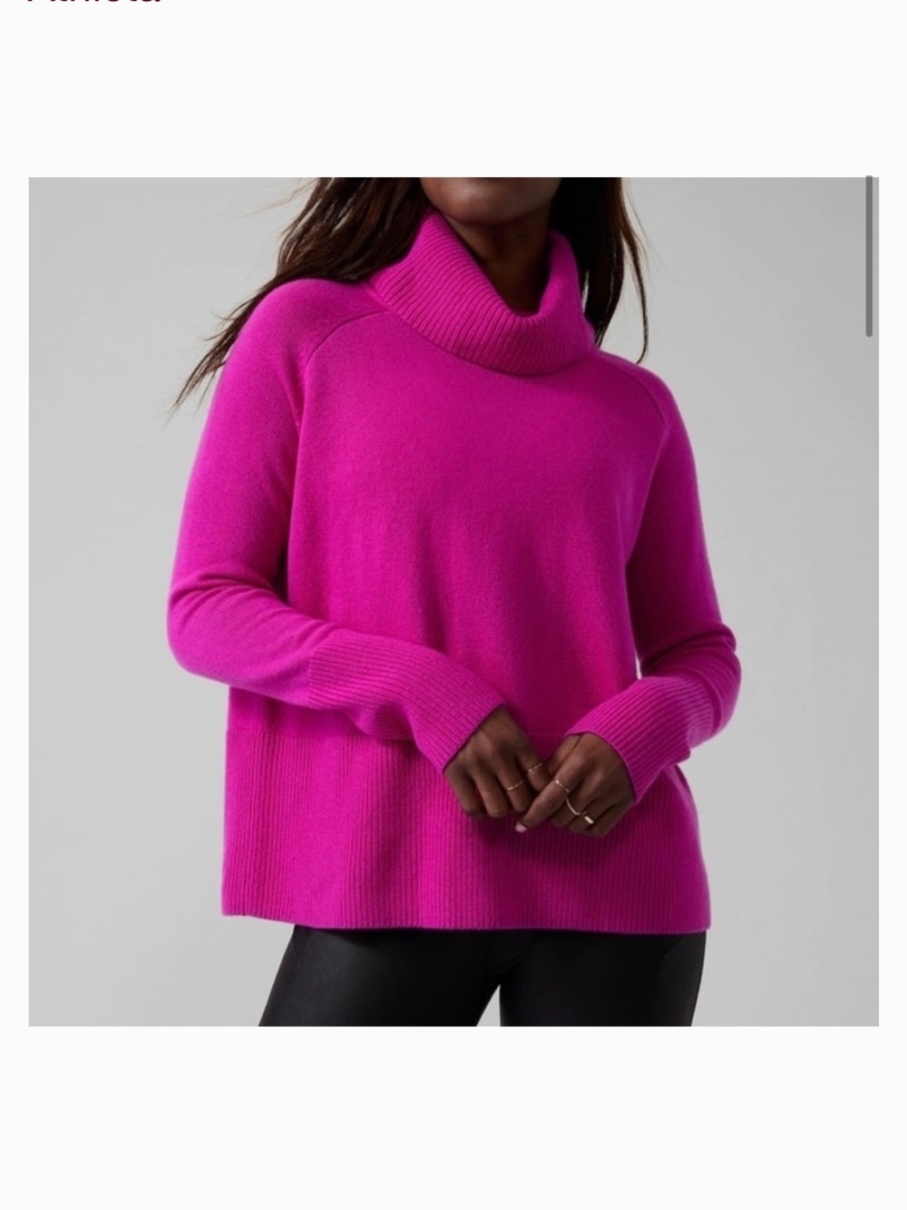 Athleta Aspen Oversized Fuchsia Funnel Neck Cashmere/Wool Sweater, size Small